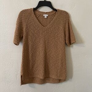 J Jill Brown Slub Sweater Size S Beige Knit Pullover Lightweight